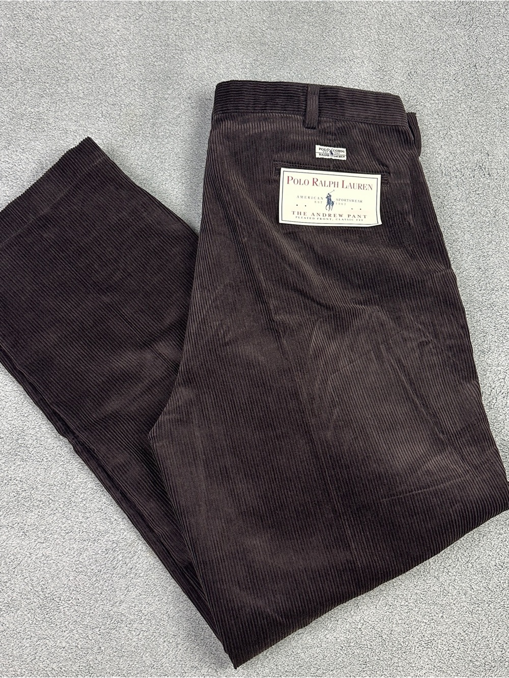 Polo Ralph Lauren Corduroy Andrew Pants Mens 40x32 Brown Pleated Classic Vintage